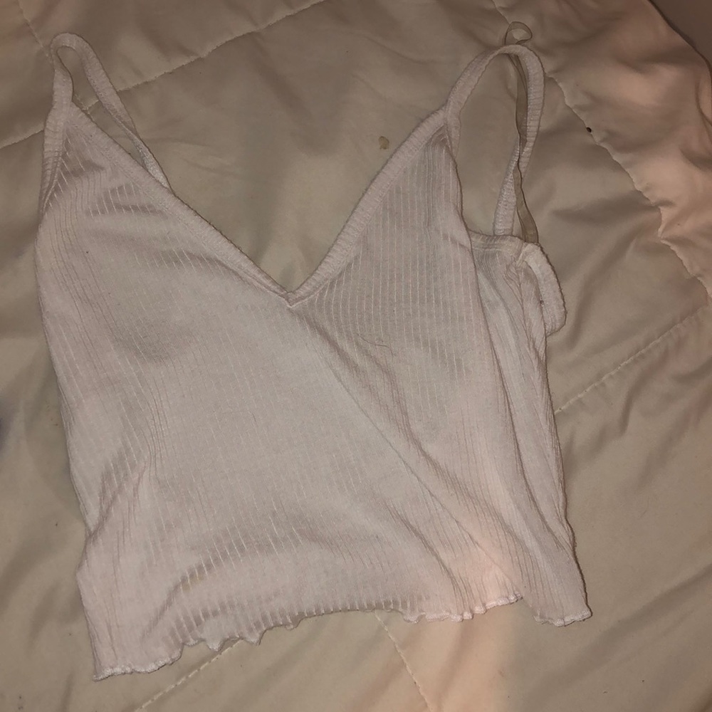 white v-neck cropped tank top